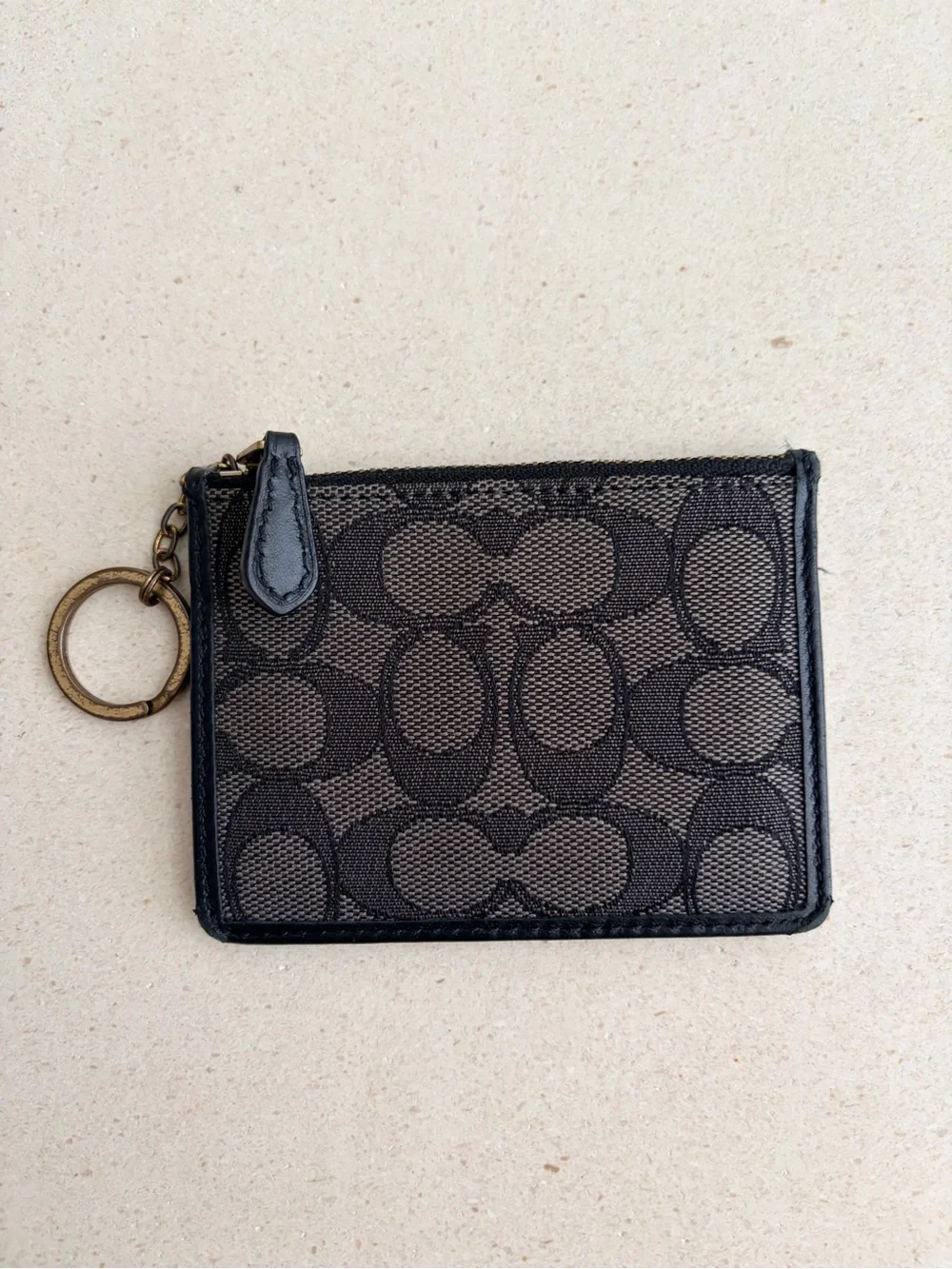 Coach Signature Jacquard Print Card Case with Key Chain